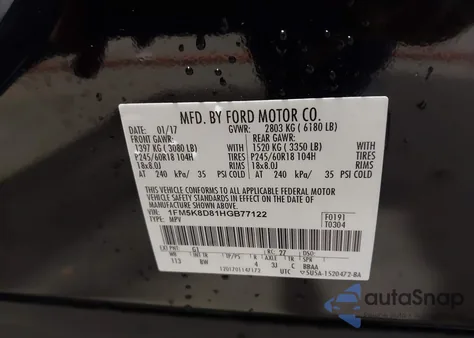 2017 Ford Explorer Xlt z USA, uszkodzony, nr VIN 1FM5K8D81HGB77122